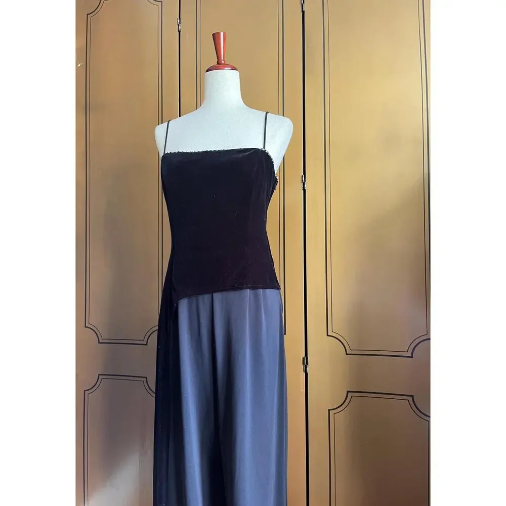 Vintage jumpsuit in black with velvet top and crystals, size 14